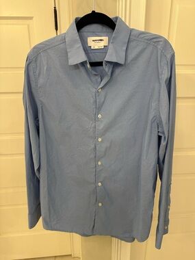 Ministry of Supply Mens L Slim Dress Shirt Blue Chambray Performance Button Down